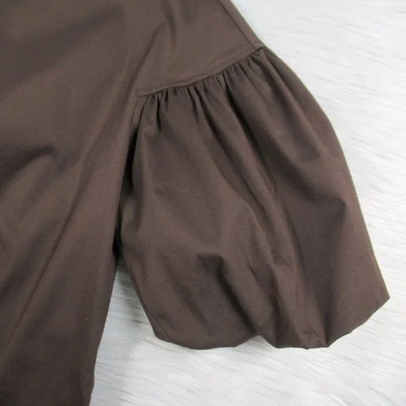 PER SE Brown Puff Sleeve Button Front Shirt Office Blouse Top Women's Size 4 - Picture 7 of 10